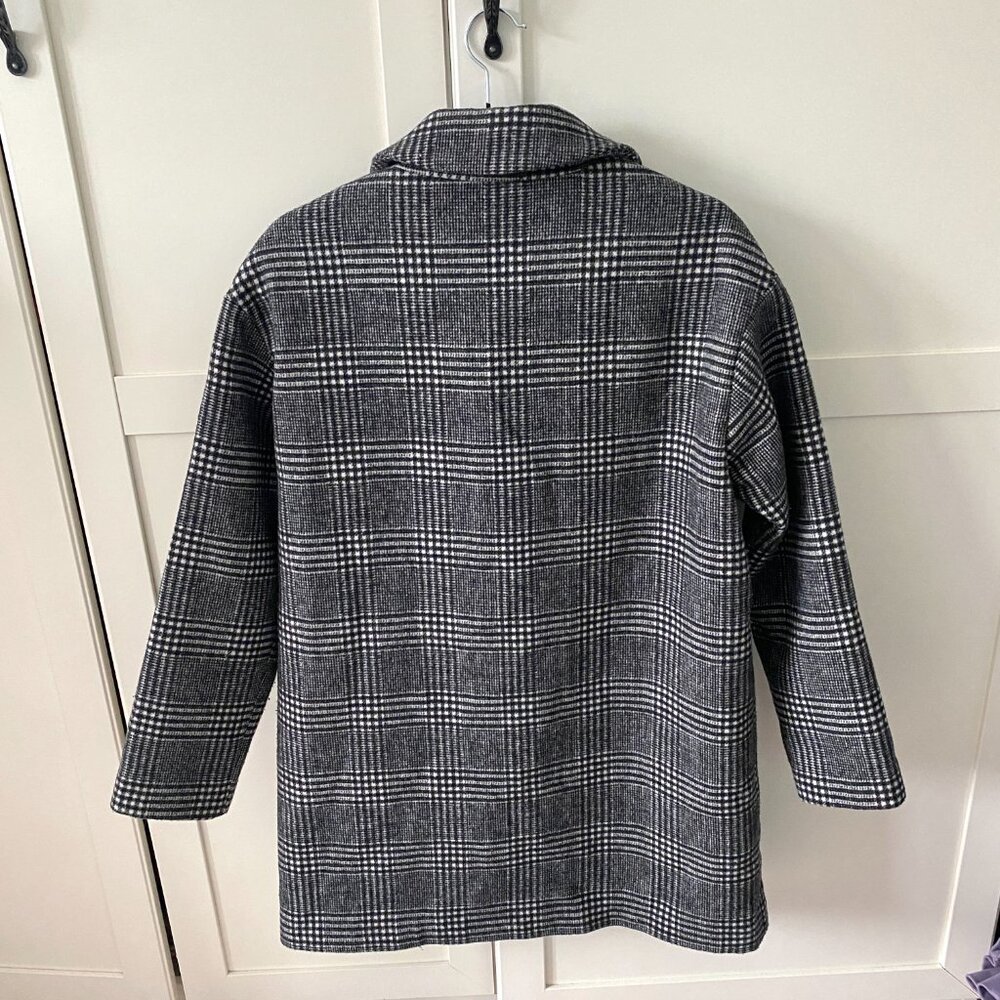 Oak + Fort Black and White Wool Blend Plaid Coat XS - Picture 2 of 14